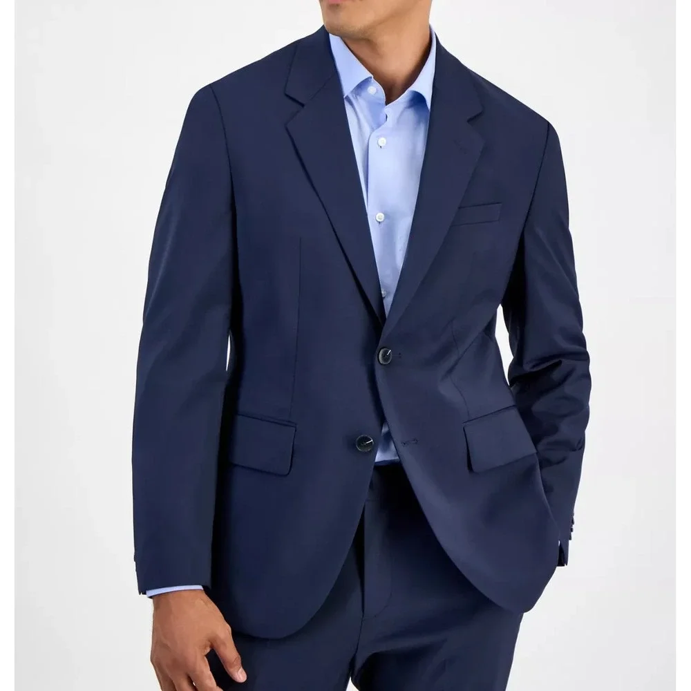 Hugo Boss Mens Modern fit Suit Jacket Blazer 40L Navy Blue Solid Stretch Wool